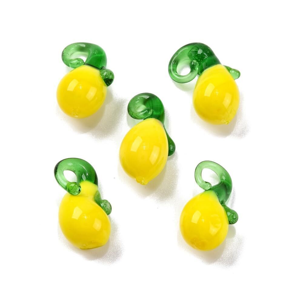 3858 30Pcs Handmade 3D Yellow Lemon Pendants Lampwork Cute Fruit Charms